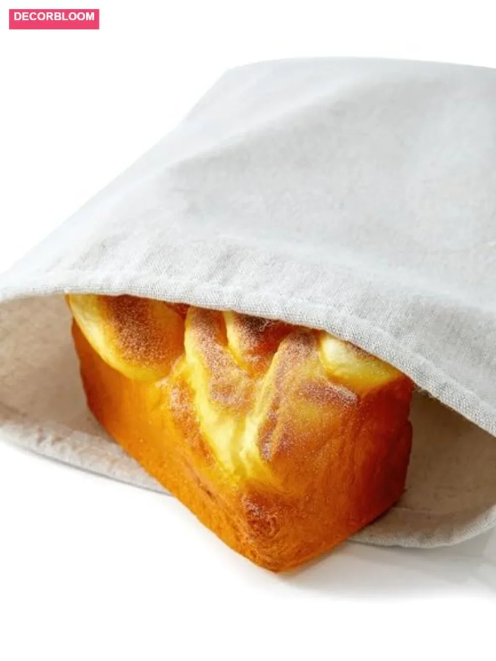 Organic Linen Bread Bags with Plastic Lining, Reusable Drawstring Storage, 3